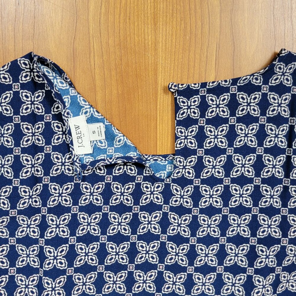 J. Crew Navy Cream Geometric Print Short Sleeve Blouse - S - Picture 6 of 7